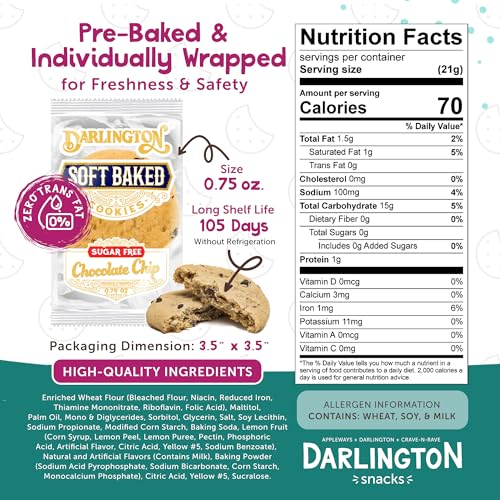 Darlington Snacks Chocolate Chip (Sugar-Free) / 0.75 Ounce (Pack of 106) / 106 Chocolate