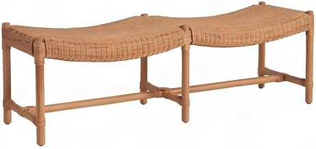 Starlight Canyon Home Rattan Bench with Woven Wicker Seat, Pole Legs and H-Stretcher, Coastal Bohemian Accent Seating for Entryway, Natural Rattan