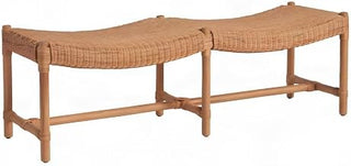 Starlight Canyon Home Rattan Bench with Woven Wicker Seat, Pole Legs and H-Stretcher, Coastal Bohemian Accent Seating for Entryway, Natural Rattan