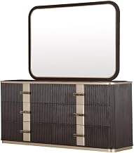 Michael Amini Brown Dresser with Mirror Solid and Manufactured Wood Rubberwood Construction Spacious Storage Functional Design for Bedroom Organization and Decor