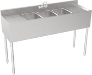 Krowne 18-53C Silver Series Three Compartment Sink with Left and Right Drainboards, 60" W x 18.5" D, (3) 10"D x 14"W x 10"H Bowl Size, (3) 1-1/2" drains