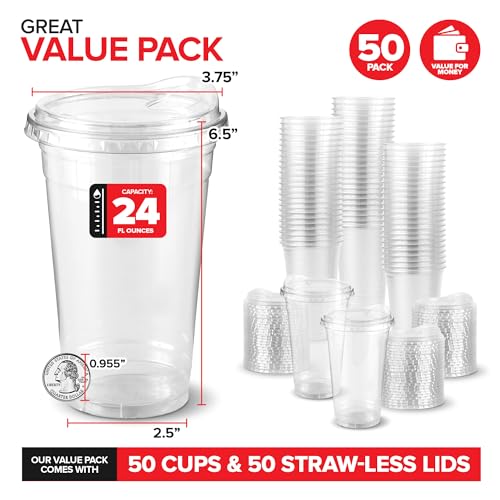 Stock Your Home 24 oz / Stock Your Home 24-oz Clear Disposable Plastic Cups with Lids (Set of 50) / Fine Cups