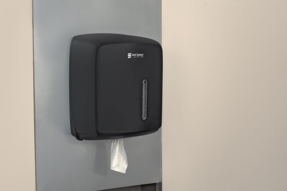 Timeless Centerpull Roll Towel Dispenser by San Jamar – Plastic, White, Model T600WH