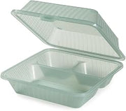 G E T ENTERPRISES G.E.T. 3 Compartment Jade Polypropylene Eco-Takeout Container - 9" L x 9" W x 3 1/2" H