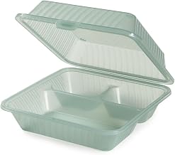 G E T ENTERPRISES G.E.T. 3 Compartment Jade Polypropylene Eco-Takeout Container - 9" L x 9" W x 3 1/2" H