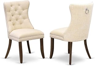 Furnifact Wooden Parsons Dining Chair with Upholstered Seat, Kitchen Chairs for Dining Room Table, High Back Parson Chair, Light Beige, Set of 2