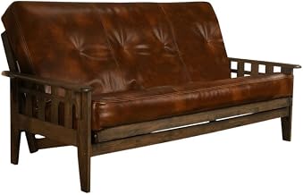 Starlight Canyon Home Brown Futon with Polyester Leather Cotton Fabric, Sturdy Frame, Comfortable Design, Ideal for Living Room and Guest Space