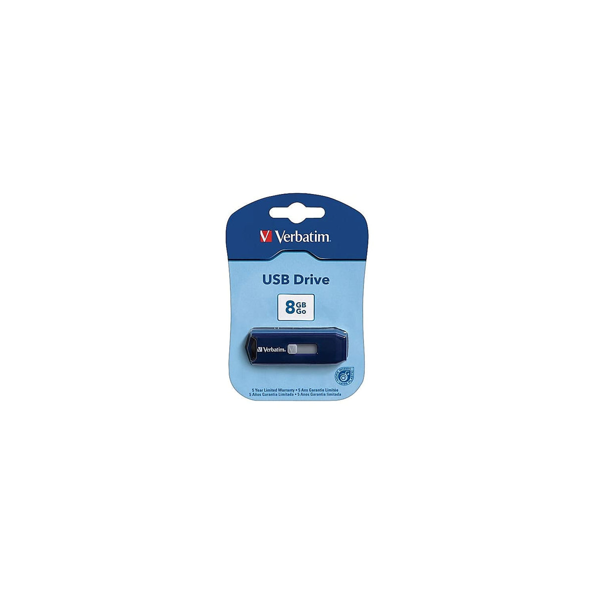 8GB USB 2.0 Flash Drive - Cap-Less & Universally Compatible - Blue by Verbatim – 8 GB, Plastic, Blue, Model 97088