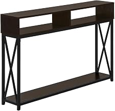 Furnifact Metal-Frame Particle Board Accent Table, Narrow Entryway Console for Hallway Foyer Sofa Table Behind Couch, Espresso,Black