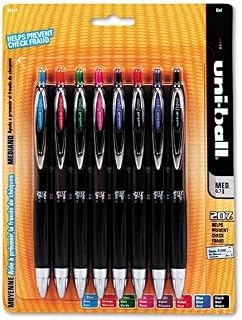 Uni-Ball Signo Gel 207 Retractable Roller Ball Pen, Assorted Ink, Medium, 8 per Set -:- Sold as 2 Packs of - 8 - / - Total of 16 Each