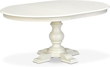 E5T-LWH-TP - A Wooden Dining Table with Butterfly Leaf Oval Tabletop, Linen White Finish