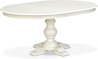 E5T-LWH-TP - A Wooden Dining Table with Butterfly Leaf Oval Tabletop, Linen White Finish