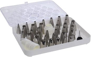 Thermohauser 36-Piece Stainless Steel Pastry Tip Set with White Plastic Storage Box
