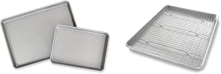 USA Pan Nonstick Half Sheet Pan and Quarter Sheet Pan, Set of 2, Aluminized Steel & Bakeware Half Sheet Baking Pan and Bakeable Nonstick and Cooling Rack Set, Metal