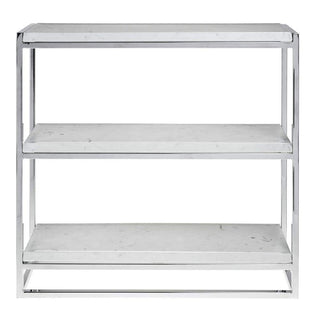 Cerve Collection Chrome 3-Tier Buffet Stand with Marble Shelves by HUBERT – Metal, Grey, Model 52231+34778