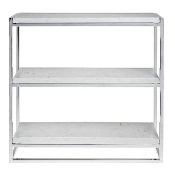 Cerve Collection Chrome 3-Tier Buffet Stand with Marble Shelves by HUBERT – Metal, Grey, Model 52231+34778