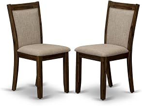 Furnifact Solid Wood Linen-Upholstered Dining Chairs with High Back, Set of 2 Parsons Chairs for Kitchen and Dining Room Table, Light Tan