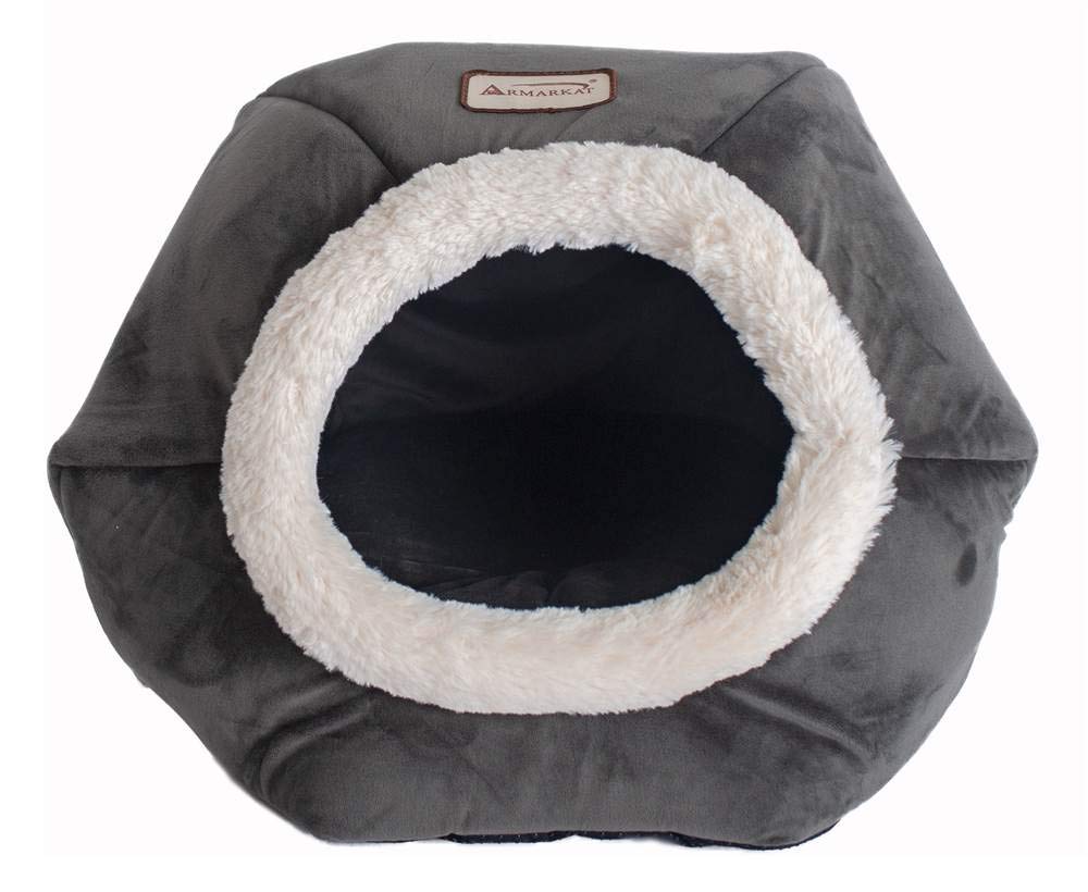 Cat Bed Model Gray Velvet by Armarkat – 18 x 18 x 14, Fabric, Gray, Model C80CSH/MB