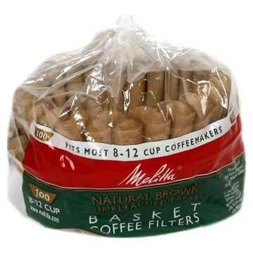 Basket Coffee Filters Natural Brown Unbleached 100 Count by Melitta – 1 Box, Paper, White, Pack of 24, Model 629092