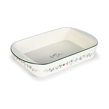 Pfaltzgraff Winterberry Rectangular Baker, 13 x 9 Inch Stoneware, White