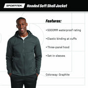 Unisex Hooded Soft Shell Jacket by SPORT-TEK – 4X-Large, Deep Black, Model ST980