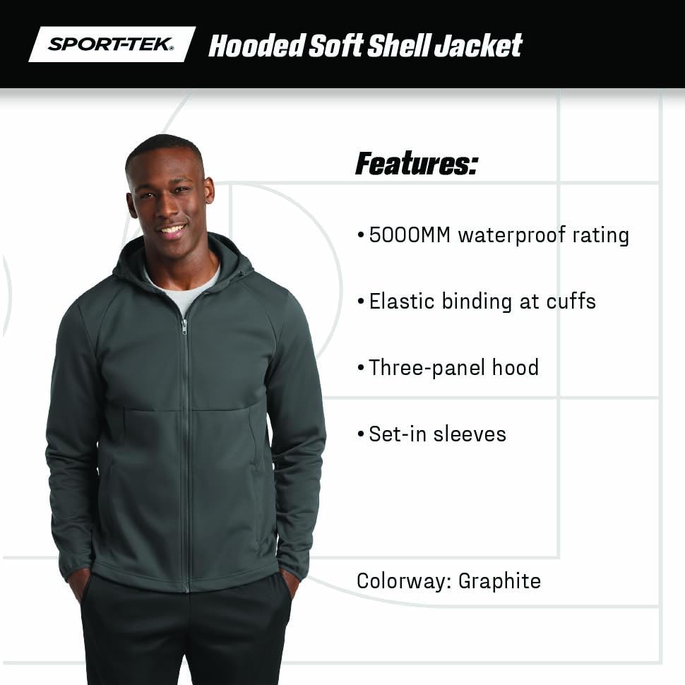Unisex Hooded Soft Shell Jacket by SPORT-TEK – 4X-Large, Deep Black, Model ST980