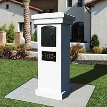 Manchester Stucco Locking Column Mailbox, Slate Gray w/Decorative Fleur De Lis Door