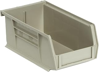 QUANTUM STORAGE SYSTEMS Quantum Storage QUS220SN Heavy-Duty Stackable Plastic Storage Bins for Workshop, Warehouse & Garage, Ultra Stack & Hang, 8" x 5" x 3", Stone, 24-Pack