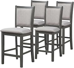 Starlight Canyon Home Solid Wood Dining Chairs with Polyester Seat, Counter Height Bar Stools for Kitchen Island or Counter, Gray, Set of 4