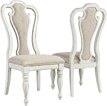 Starlight Canyon Home Chenille-Upholstered Side Chair Set of 2, Splat-Back Rubberwood Dining Chairs for Kitchen or Dining Table, White