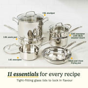 Cuisinart Stainless Steel / 1.4L, 2.4L, 2.8L, 7.6L, 20cm, 25cm / 11 Piece Cookware Sets