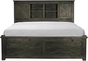 Starlight Canyon Home Sun Valley Gray Storage Bed with Integrated Bench, Rustic Style, Heavy Distressing, Solid New Zealand Pine, Charcoal Finish, Durable and Spacious