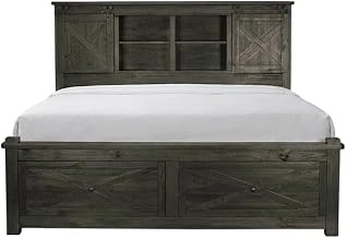 Starlight Canyon Home Sun Valley Gray Storage Bed with Integrated Bench, Rustic Style, Heavy Distressing, Solid New Zealand Pine, Charcoal Finish, Durable and Spacious