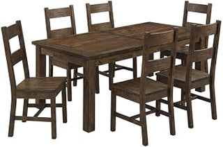 Furnifact Farmhouse Wood Rectangular Dining Table Set 7-Piece, Kitchen Table and Chairs for Dining Room and Kitchen, Rustic Golden Brown