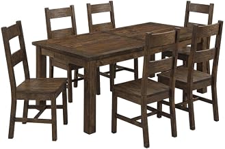 Furnifact Farmhouse Wood Rectangular Dining Table Set 7-Piece, Kitchen Table and Chairs for Dining Room and Kitchen, Rustic Golden Brown