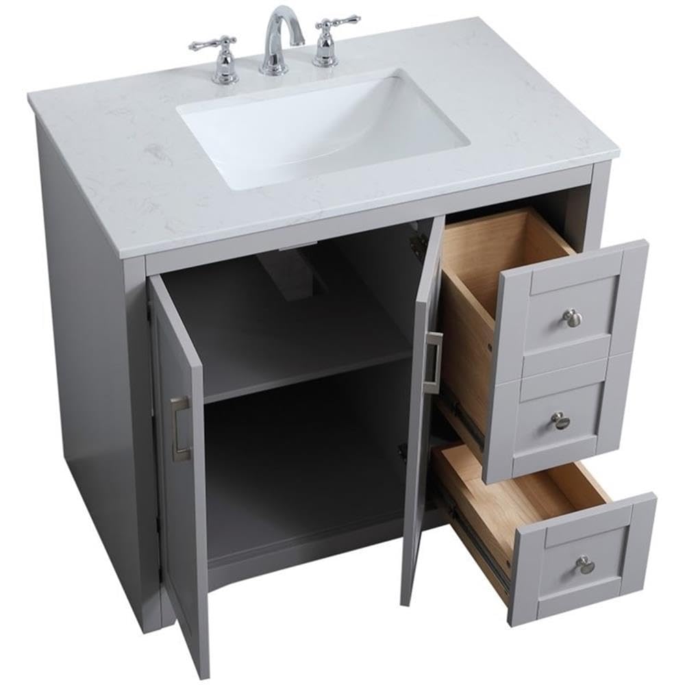 36 Inch Single Bathroom Vanity in Grey by Elegant Decor – 36"Lx22"Wx34"H, Engineered Wood, Grey, Model VF17036GR