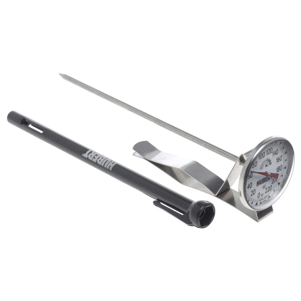 Stainless Steel Large Dial Pocket Thermometer with Black ABS Sheath - 5 1/2"L Stem by HUBERT – Polycarbonate, Black, Model IRXL220-HUBERT