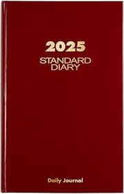 AT-A-GLANCE 2025 Diary, Daily, Standard Diary & Address Book, 7-3/4" x 12", Large, Hardcover, Red (SD3771325)