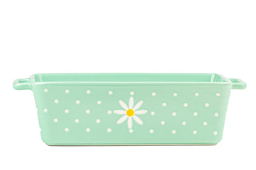 Daisy Polka Dot Loaf Pan by 10 Strawberry Street – 12" x 6", Stoneware, Mint Loaf, Model LOAF-DSYDT