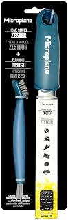 Microplane Home Series Zester & Cleaning Brush - Stainless Steel Citrus, Cheese, Ginger, Chocolate, Nutmeg Grater - Soft-Touch Handle - Made in USA - Blue Granite