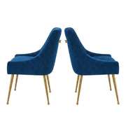 Velvet-Upholstered Side Chair with Pleated Back by Starlight Canyon Home – Velvet, Navy