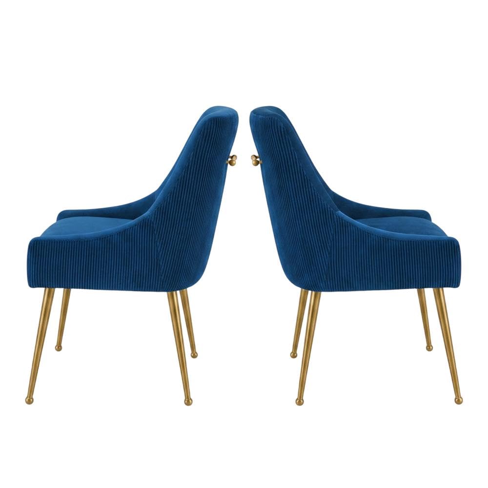 Velvet-Upholstered Side Chair with Pleated Back by Starlight Canyon Home – Velvet, Navy