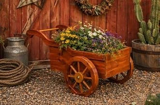 American Furniture Classics Rustic Cedar Peddler’s Cart Planter – Amish Handcrafted, Solid Eastern Red Cedar, Wooden Garden Cart for Flowers & Outdoor Farmhouse Décor