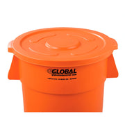 55 Gallon Plastic Trash Can Lid by Global Industrial – 27-1/2" Diameter x 2-1/2"H, 55.0 gallons, Polyethylene Resin, Bright Orange, Model 240465BOR