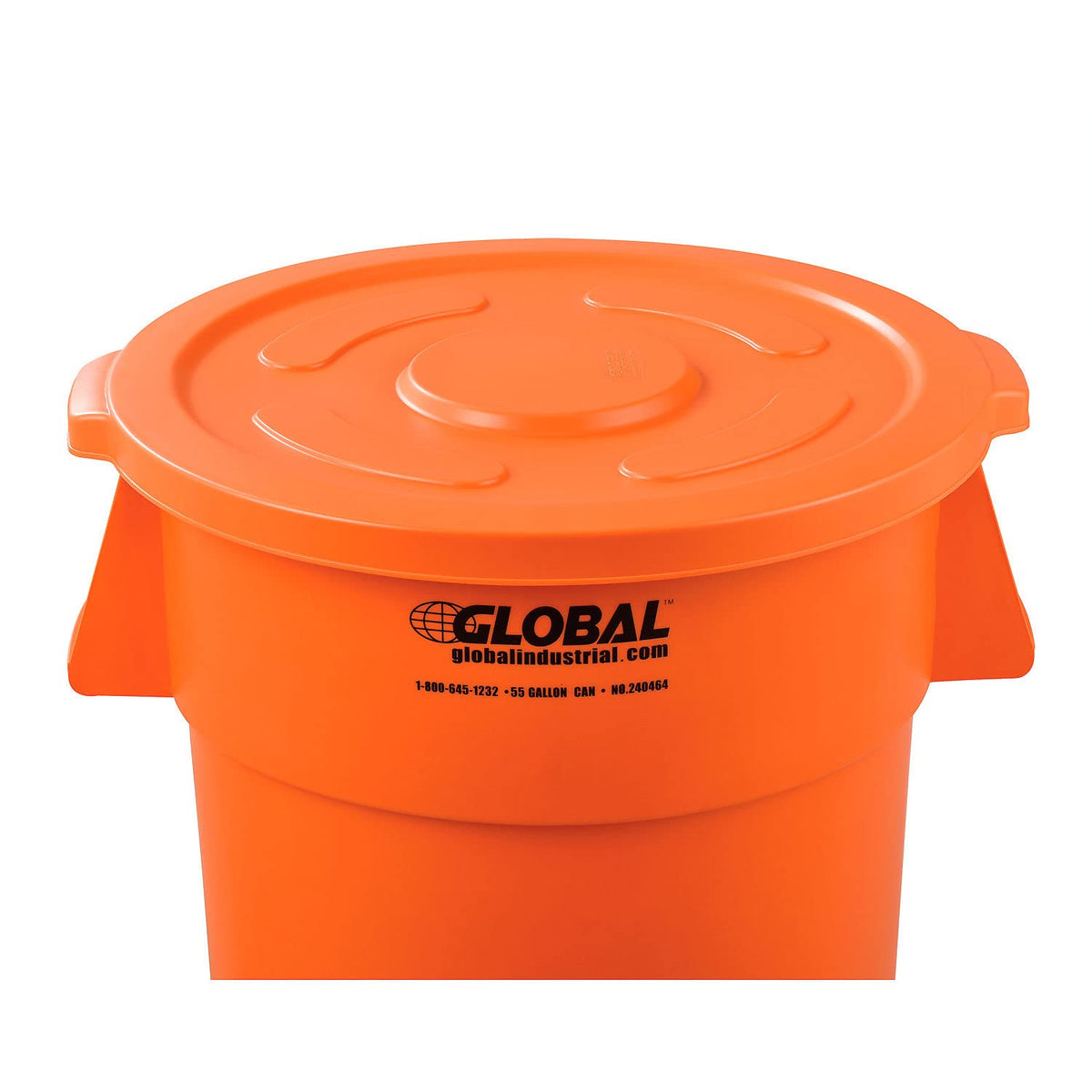 55 Gallon Plastic Trash Can Lid by Global Industrial – 27-1/2" Diameter x 2-1/2"H, 55.0 gallons, Polyethylene Resin, Bright Orange, Model 240465BOR