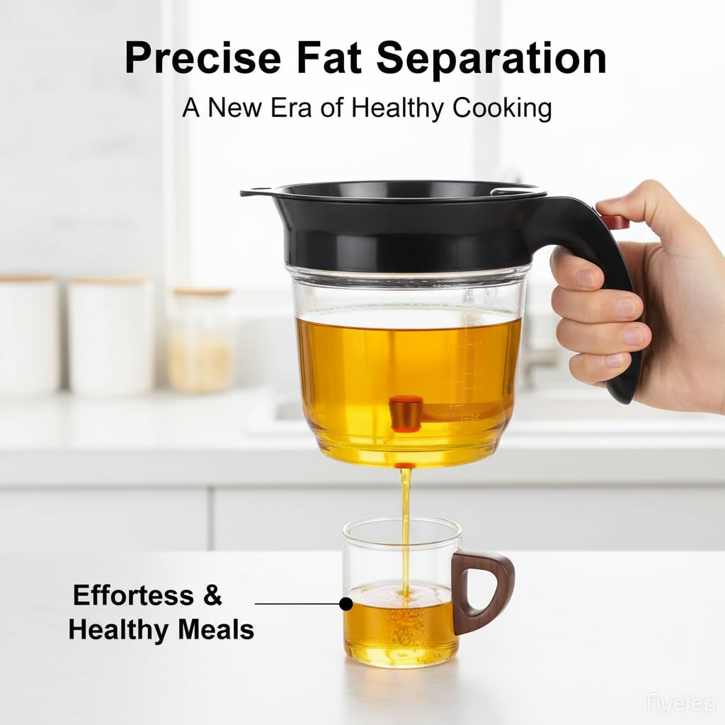 Generic Fat Separator, 4 Cup Bottom Release Strainer, Black