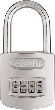 Combination Lock - Padlock with High Shackle and Individually Adjustable Combination Code - 35838 - ABUS Security Level 6 - Silver – 50mm, Alloy Steel, Chrome, Model 160/50HB50