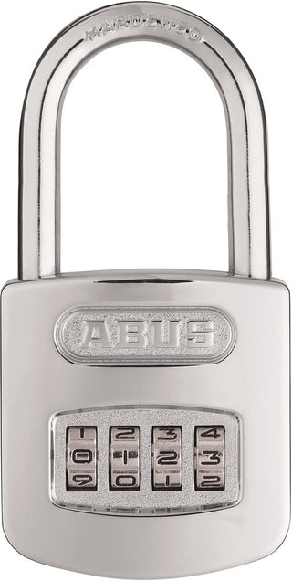 Combination Lock - Padlock with High Shackle and Individually Adjustable Combination Code - 35838 - ABUS Security Level 6 - Silver – 50mm, Alloy Steel, Chrome, Model 160/50HB50