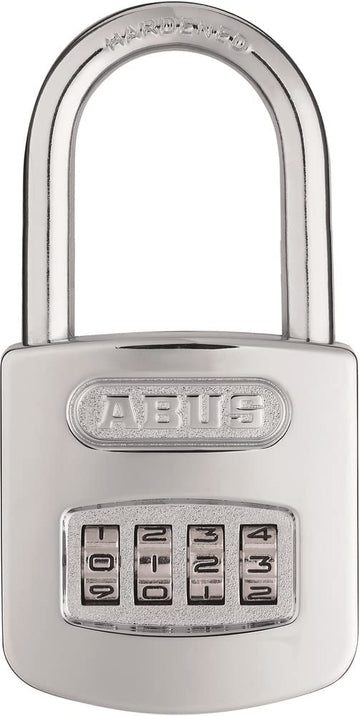 Combination Lock - Padlock with High Shackle and Individually Adjustable Combination Code - 35838 - ABUS Security Level 6 - Silver – 50mm, Alloy Steel, Chrome, Model 160/50HB50