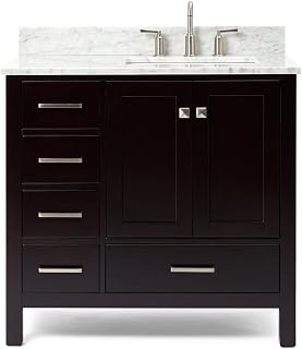 ARIEL Cambridge 37 in. Right Offset Rectangle Single Sink Vanity with Carrara White Marble Countertop in Espresso